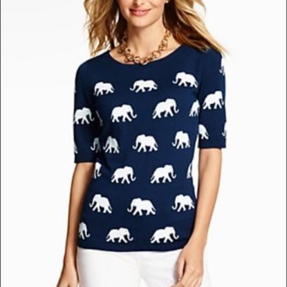 Talbots Short Sleeve Elephant Sweater, Navy XL